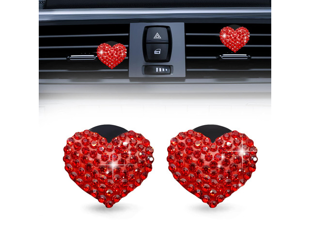 2Pcs Car Air Vent Clip, Bling Crystal Heart Charms Car Air Vent Clips, Air Conditioning Outlet Clip Decorative, Interior Decoration Accessories...