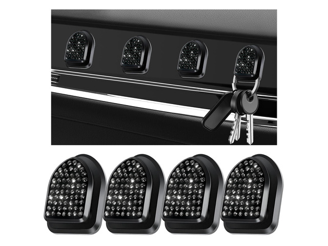 4 PCS Bling Car Mini Hooks, Sparkling Rhinestone Auto Back Seat Hanging Hook Interior Organizer, Multifunctional Crystal Vehicle Dashboard Hangers...