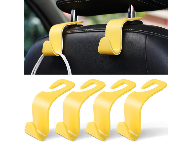 Car Seat Headrest Hook, Car Headrest Hidden Hook, 4 Pack Universal Auto Car Back Seat Hook Organizer for Purse Coat, Car Interior Accessories (Yellow)