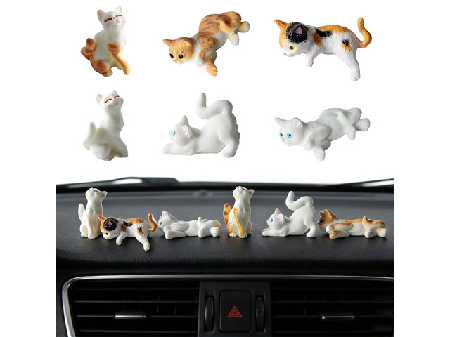 Cute Cat Dashboard Decor Set of 6 - Mini Resin Car Interior Accessories, Funny Rearview Mirror Ornament & Kawaii Desk Decor for Boys girls,...