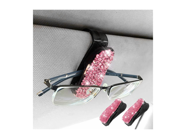 2 PCS Car Glasses Holder, Bling Sun Visor Clip, Pink 3.05x1.34x1.93 Inch, most sun visors, ABS/rhinestones, ticket card slot, 180Â° rotation,...
