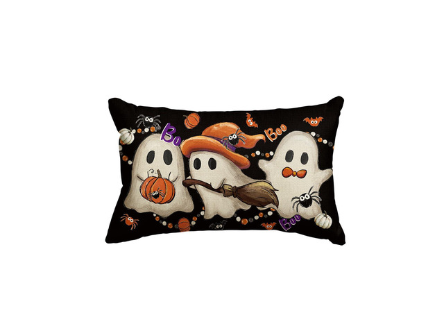 Halloween Ghost Wizard Throw Pillow Cover, 12 x 20 Inch Holiday Farmhouse Spooky Bat Pumpkin Cushion Case Decoration for Sofa Couch
