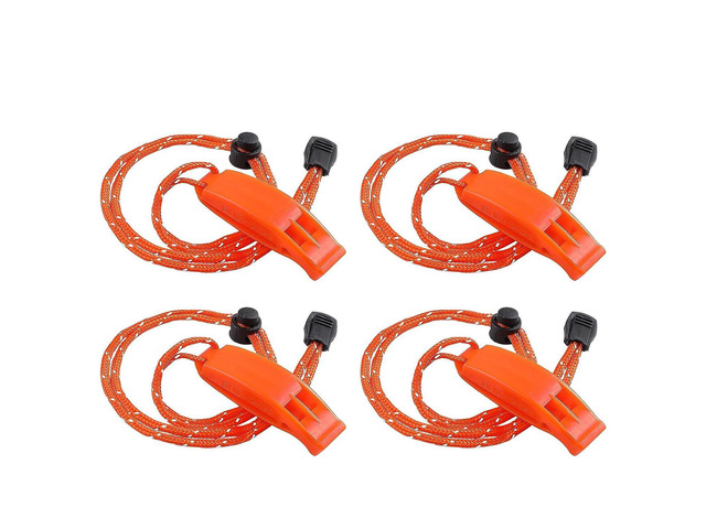 4PCS Outdoor Life Saving Dual Frequency Whistle Emergency Safety Whistle with Lanyard Lost Clip Survival Whistle Dolphin Tone Whistle Orange for...