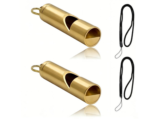 2 Pack Loudest Brass Whistle Premium Emergency Whistle,Fit for Outdoor Camping Survival Whistle On The Key Chain or Hang Around Your Neck