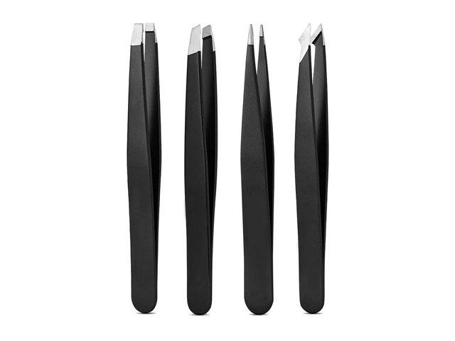 4Pcs Steel Tweezers Set, Eyebrow Blackhead Ingrown Hair Tool Rust-Proof 4Pcs Multi-Tip Tweezers for Eyebrows, Blackheads & Ingrown Hairs, Daily...