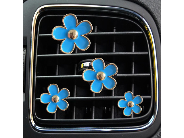 4 Pcs Daisy Flower Car Air Vent Clips with Fragrance Pads, Blue Cute Air Fresheners Clip, Car Decor Accessories, for Women and Girls, Interior...