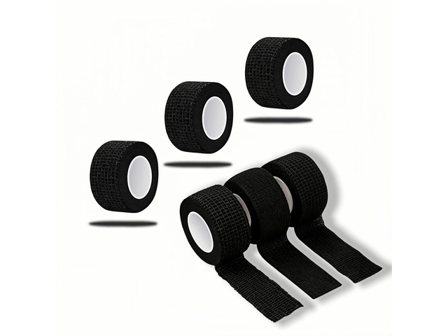 Self Adhesive Bandage Wrap, Black, 1 Inch x 5 Yards, 6 Pack, No Residue, Flexible Cohesive Tape for Sports, Wrist, Ankle, Finger, Tattoo Grip