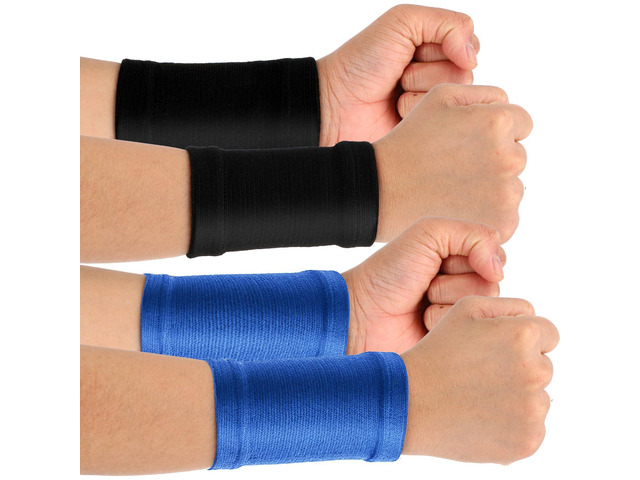 Wrist Compression Sleeve,2 Pairs Wrist Brace Hand Band Black + Blue Spandex, Soft, Elastic, Sport Support Wraps, Arthritis Pain Relief, for Men...