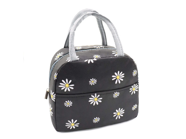 Insulated Lunch Bag Women, Reusable Cute Tote Lunch Box Black/White for Adult & Men, Black with White Daisy, Leakproof Cooler Cute Lunch Box for...