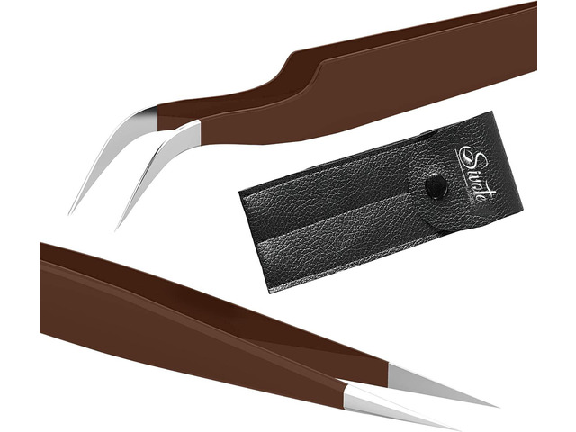 Lash Tweezers for Extensions, Pack of 2, Chocolate, Straight & Curved Hand-calibrated tips for precise lash placement. Ideal for classic and...
