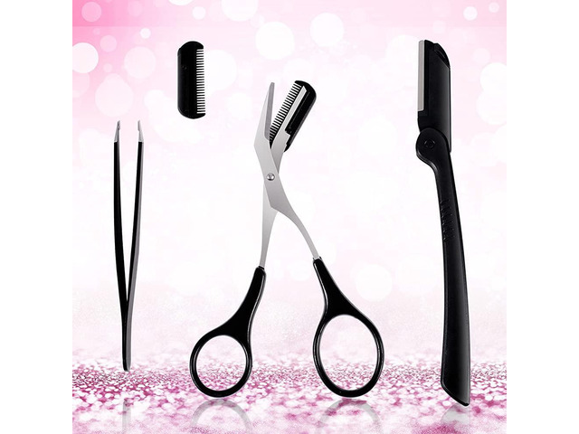 3-in-1 Eyebrow Scissors Kitfor Personal Facial Hair Removal,Multifunctional Ms. Exfoliating Beauty ToolIncludingEyebrow Comb Scissors, Hair Removal...