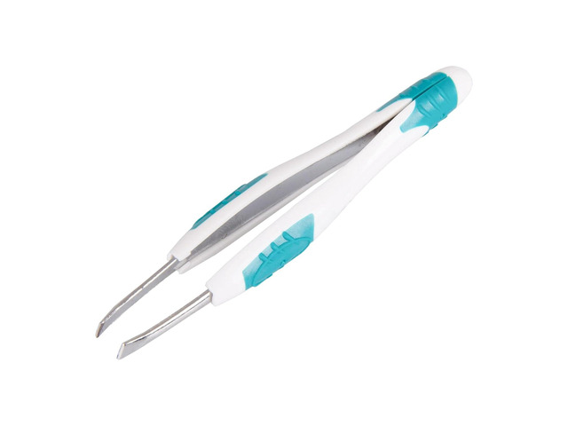 Tweezers Slant Tip Precision, Easy Grip, Non-Slip Rubber, Stainless Steel, Great Precision for Eyebrows, Facial Hair, Splinter and Ingrown Hair...