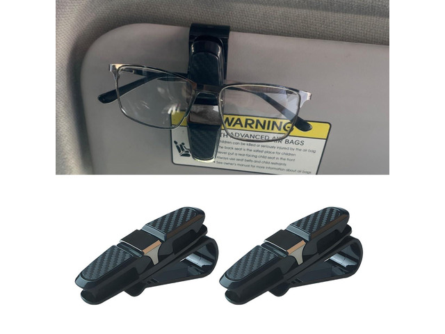 2PCS Glasses Holders for Car Sun Visor, Double-End Sunglasses Mount, 180 Degree Rotational Ticket Card Clip, Universal Auto Interior Eyeglasses...