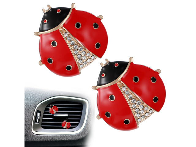 Ladybug Car Accessories, 2pcs Car Air Freshener Vent Clip, Cute Lady Bug for Women, Red Rhinestone, Cars Decor, Gift