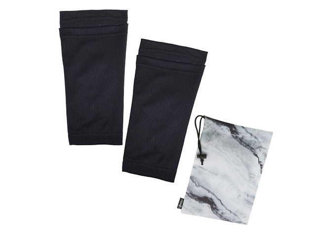 Youth Teenager Shin Guard Sleeves, 1 Pair, Black Color, with Marble Pattern Drawstring Pouch Bag