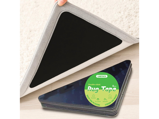 8 PCS Triangle Rug Tape, Double-Sided Non Slip Carpet Grippers, No Residue No Damage Anti-Curling Rug Pads, Keep Corners Flat for Hardwood Floors...