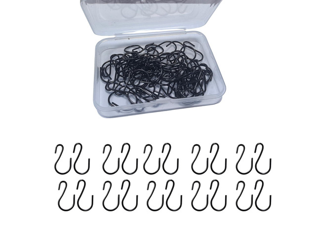 60 PCS S Hooks, 1 Inch Mini Black S-Hooks for Hanging, Iron Hooks for Jewelry, Kitchen Utensils, Pots, Ornaments, No-Tool Installation Organization