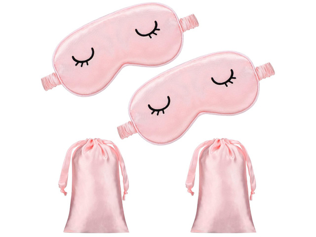 2 Pcs Cute Sleep Eye Mask for Kids Silk Sleep Eye Cover, Adult Lightweight Cute Sleep Eyeshade, Elastic Band Adjustable, Satin Night with 2 Pcs...