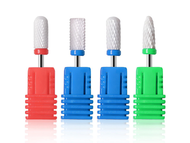 4 Pcs Ceramic Nail Drill Bits Set, 2.35mm (3/32'') Professional Acrylic Nail File Drill Bit for Manicure Pedicure Cuticle Gel Nail Polishing