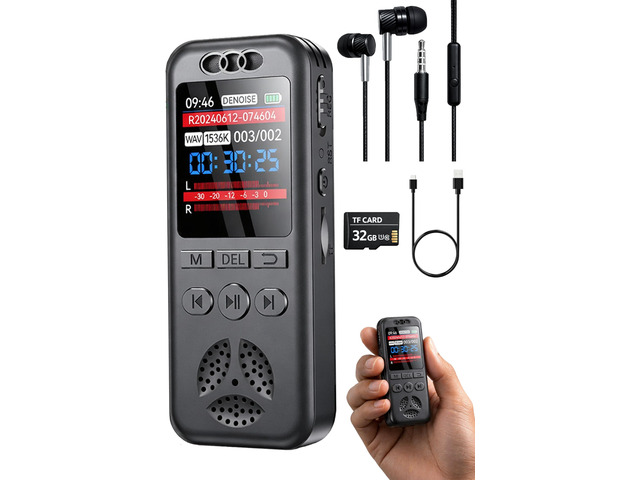 32GB Digital Voice Recorder with Playback, Voice Activated Recording Small Size, 1536Kbps Audio, 70dB Noise Reduction, A-B Repeat, Device...