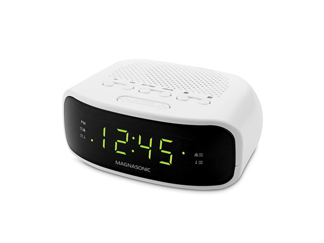 Digital AM/FM Clock Radio with Battery Backup, Dual Alarm, Sleep & Snooze Functions, Display Dimming Option,White (EAAC201)