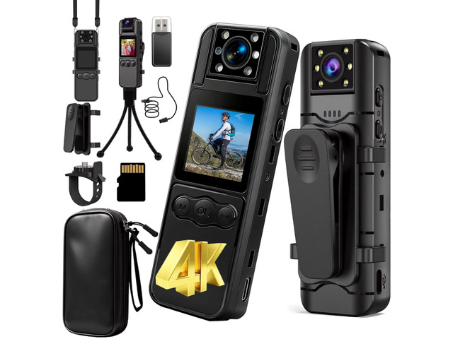 Body Camera with WiFi and App, 4K Mini Body Cam with 128GB Storage, Night Vision, 180° Rotating Lens, 6-Hour Battery, Wearable Camera with Audio...