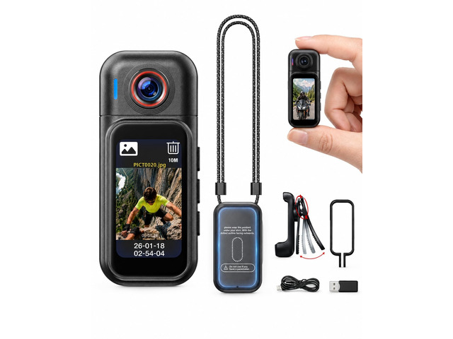 Mini Wearable Body Camera 1080P, Magnetic Pendant, Touch Screen, Mini POV Camera with 150° Wide Angle, Clip-On Design, App Preview, Portable Body...