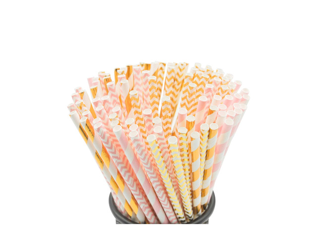 Biodegradable Paper Straws, 100 Pack Pink for Party Supplies, Birthday, Wedding, Bridal/Baby Shower Decorations and Holiday Celebrations