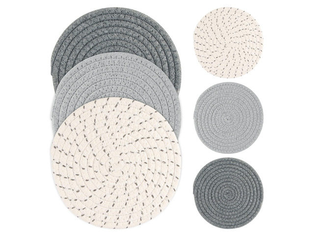 3PCS Woven Trivets for Hot Dishes - 3 Hot Pot Pads Pot Holders Protector for Table Large Trivets Set Kitchen Dish Plate Dinner Mat Modern Cotton...