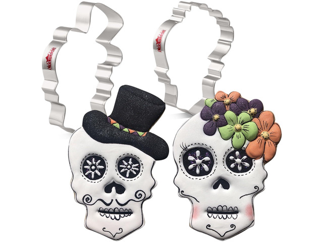 Halloween Sugar Skull Cookie Cutter Set of 2-Pc Including: Skull with Hat, Skull with Flower, Decent Size, Premium Stainless Steel, Durable for...