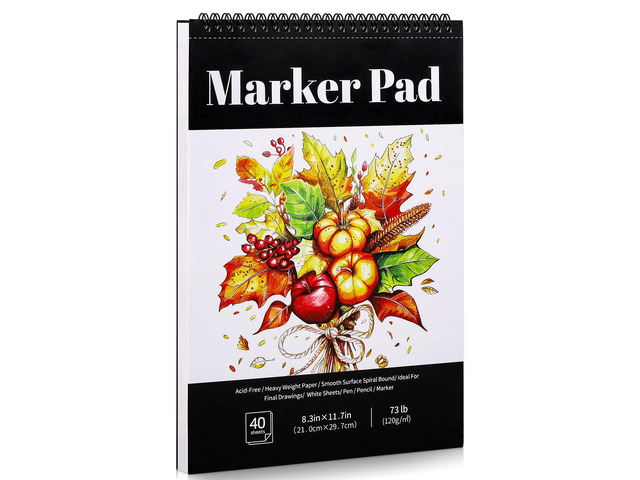 A4 Marker Paper Pad 40 Sheets, 8.3×11.7 Inch Bleedproof Art Sketch Pad, 73lb/120gsm Drawing Paper Spiral Sketch Book, Painting Coloring Alcohol...