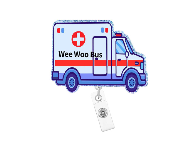 Arakulago Funny ER Nurse Retractable Badge Reel Holder with ID Clip Emergency Ambulance Glitter Acrylic Nursing Wee Woo Bus Name Badge Clip...