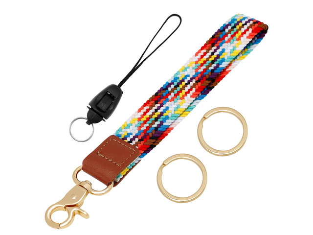 Stretchy Key Chain, Keychain Wristlet, Key Chain Ring, Hands-Free Elastic Wristlet Lanyard for Women Men Car Keys ID Badges Card Wallet Phone(Rainbow)
