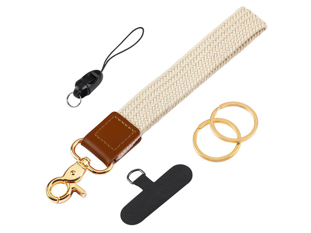 Uniclife Keychain Wristlet, Stretchy Key Chain for Car Keys Badges, Braided Fabric Wristlet Keychain with 2 Key Rings Tether Tab & Phone Strap,...