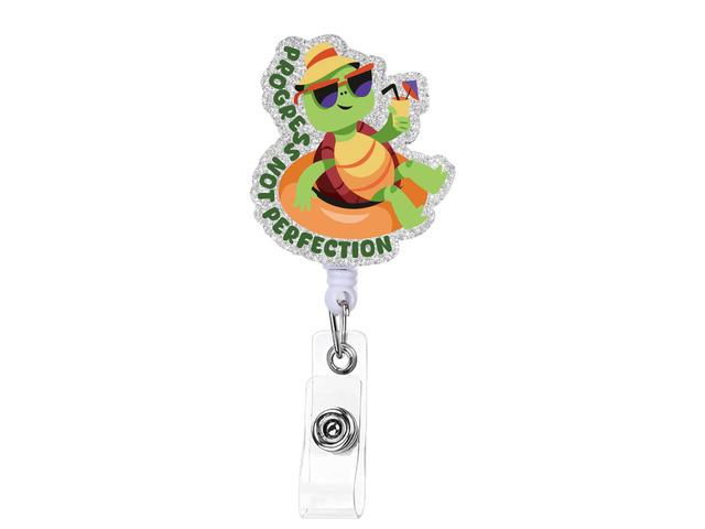 AFRITEE Turtle Badge Reel for Nurse, Progress Out Perfection Retractable ID Badge Holder for Nursing, Cute Tortoise Glitter Acrylic Badge with...