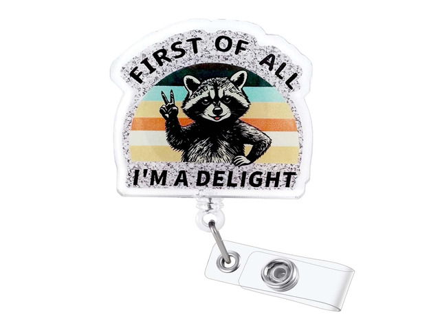 First of All I'm a Delight Funny Raccoon Nurse Badge Reel, Pediatric ID Badge Holder Retractable Clip, Cute Nurse Gifts for RN LPN MA CNA BSN...