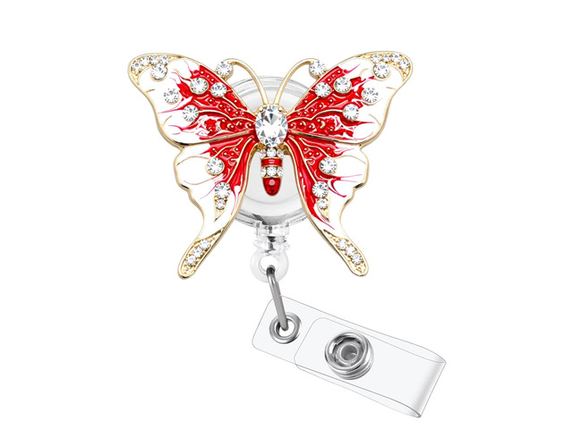 Butterfly Badge Reel Retractable Name Card Holders Clip RN LPN CNA MA Medical Worker Teacher Nurse Badge Accessories Red