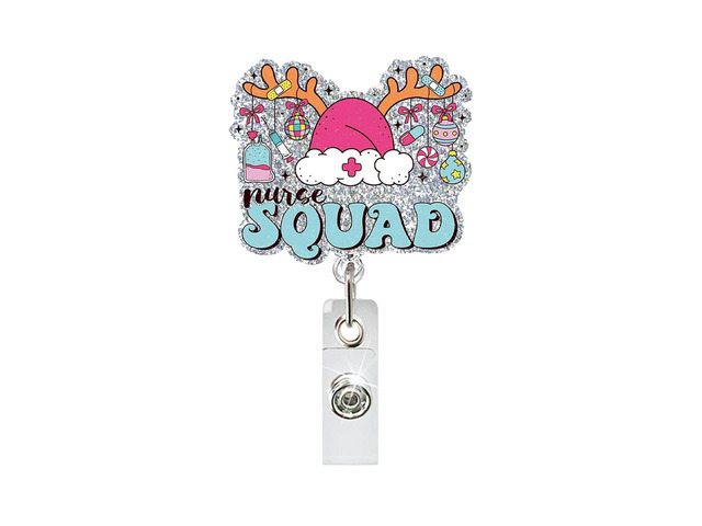 Christmas Badge Holder QUNQINLI Christmas Badge Reels Id Name Tags Clip for Nurse Nursing Xmas Elk Hat Silver Glitter Id Badge Holders Retractrable...