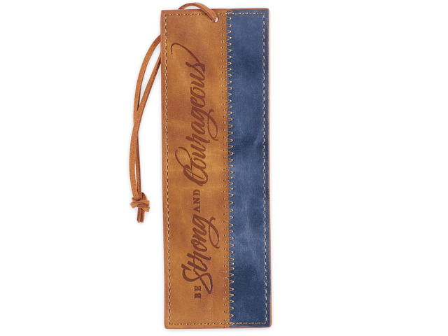 Christian Art Gifts Faux Leather Scripture Bookmark: Strong and Courageous Brown & Navy Blue, Joshua 1:9 Bible Verse, Cord, Book & Bible Reading...
