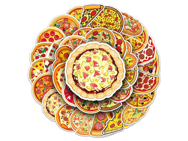 50 Pcs Pizza Stickers, Western Food Decorative Stickers, Waterproof & Wear-Resistant for Scrapbooking, Skateboards, Food Theme Scrapbooks (Pizza)