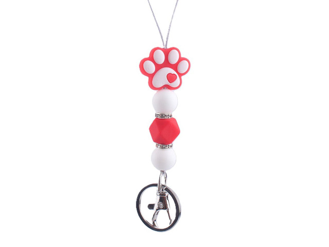 Phamines Silicone Bead Dog Paw Keychain Lanyard,ID Badge Holder,Cute Breakaway Neck Lanyards Claw Keyring for Women (Red)