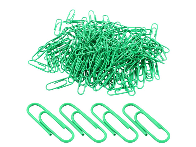 Green Paper Clips, 200 Pack, 1.1' (28mm) Vinyl Coated Metal, Small Size, For School Home Office Organizing