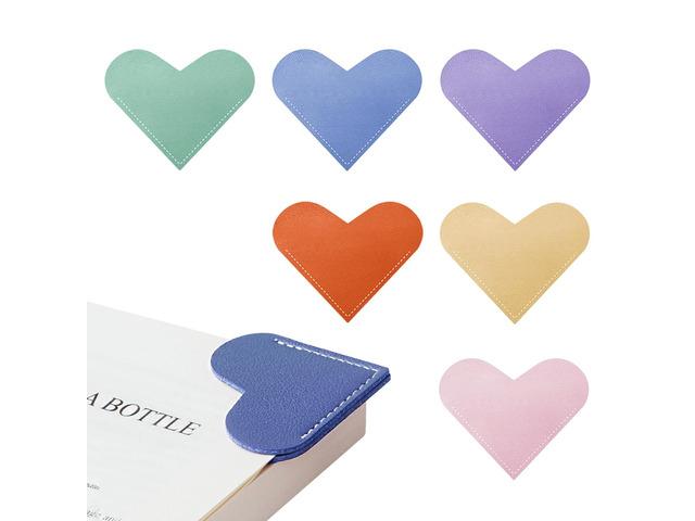 Leather Heart Bookmarks - Kinsound 6 Pieces Cute Corner Page Book Marks for Teachers Students Book Reading Lovers, for School Office Home Supplies...