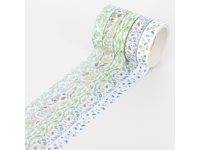5 Rolls Washi Tape for Journaling, Skinny Decorative Tapes Green Prints Skinny Slim Masking Tapes for Arts, DIY Crafts, Nature Journals,...