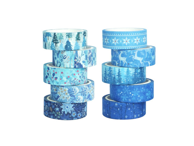 Baijixin Winter Washi Tape Set 10 Rolls Blue White Snowflake Flower Tree Decorative Tape for Bullet Journal, Planner, DIY Arts Crafts, Scrapbooking