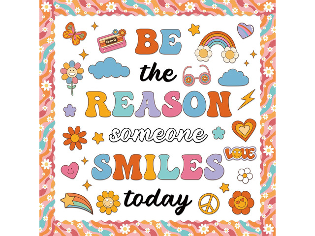 Classroom Bulletin Board Decoration Set Welcome Banner Wall Door Groovy Hippie Retro Classroom Decorations for Kindergarten Preschool Elementary...