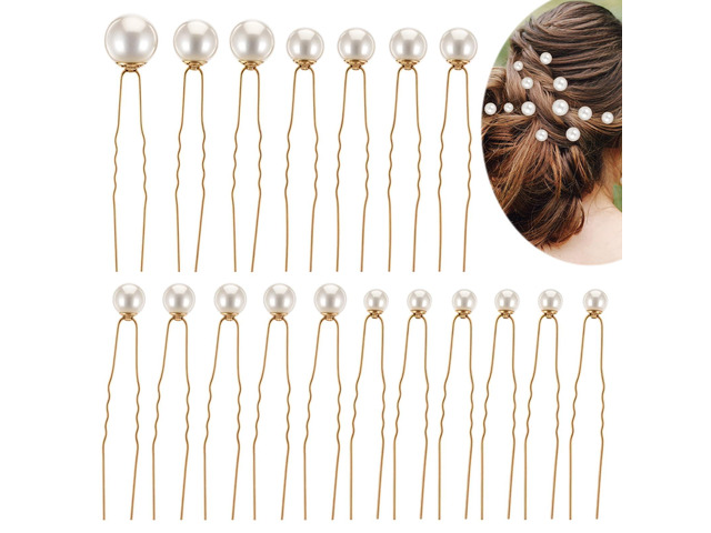 18 Pieces Bridal Hair Accessories Wedding Pearls Hair Pins U Shaped Pearl Clips for Bride Bridesmaid Women Girls (Gold)