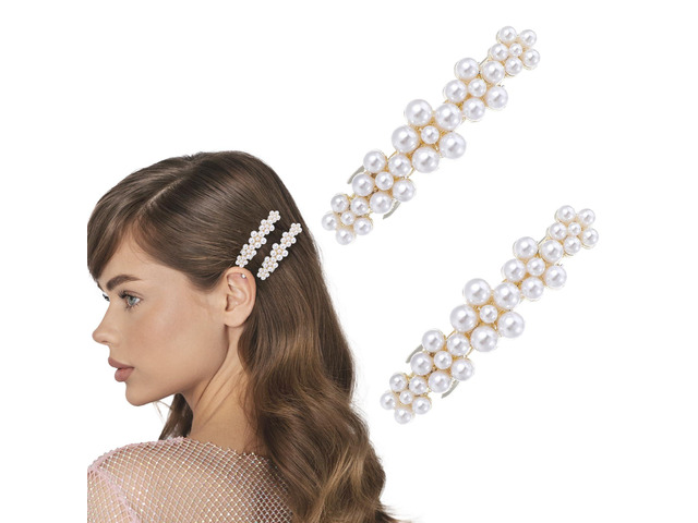 Shimmeroo 2PCS Pearl Clips for Hair Elegant Flower Pearl Barrette Jewelry