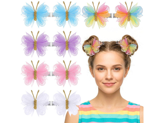 10 Pcs Butterfly Hair Clips, 2 Inch Tulle Mesh Mini Barrettes for Women Girls, Y2K Colorful Hair Accessories for Teens - Elegant Butterfly Clips...