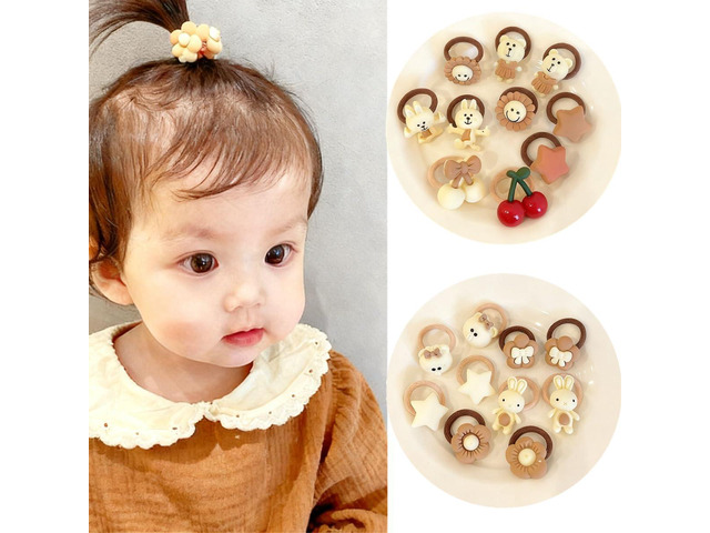 Cartoon Hair Ties for Toddlers Girls, 20pcs Mini Cream-toned Elastic Hair Bands with Bear, Rabbit, Cherry Designs,Cute Baby Hair tie Accessories,...
